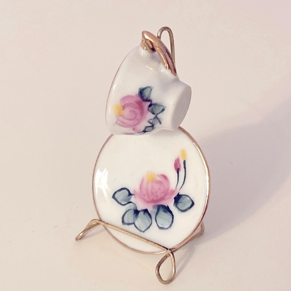 JULY Vintage Birth month Miniature tea cup and saucer with stand - Picture 7 of 11